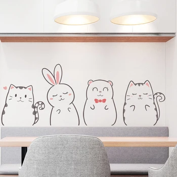 [SHIJUEHEZI] Desene animate Grăsime Iepuri Pisici Autocolant Perete DIY Animal Decalcomanii de Perete pentru Casa Dormitor Copii Camera Copilului Pepinieră Decor
