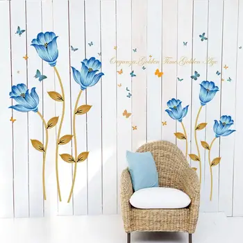 Autocolant de perete camera de zi dormitor fundal 2018 Fierbinte Flori Albastre 3D Autocolante de Perete de Dragoste de Decorare Perete Decor Acasă DIY May18