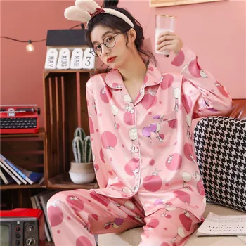 CAIYIER 2021 Mătase Satin Set de Pijama Femei Sexy Pijamale Drăguț Imprimare Fete Lenjerie Pijamale Dimensiuni Mari, haine de casă M-5XL Pijamale