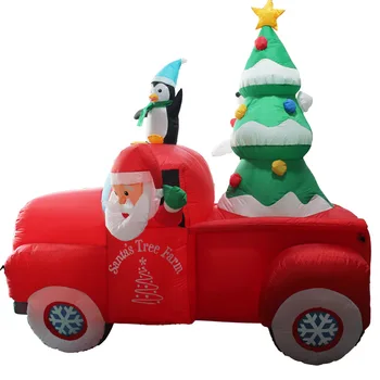 7 Picior Lung Gonflabile Moș Crăciun de Echitatie Masina Rosie cu Pomul de Crăciun și Penguin Lumini LED Decor de Exterior Jucarii de Familie Decoratiuni