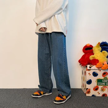 Blugi Denim Bărbați Lungime Completă Cu Nasturi Vintage De Primavara Toamna Mens Pantaloni Lungi Largi Picior Coreeană Stil Simplu Harajuku Streetwear