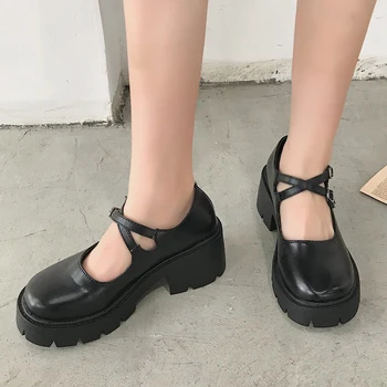 Rimocy 2020 Noul Negru Tocuri Inalte Pantofi Femei Pompe De Moda Din Piele De Brevet Pantofi Platforma Femeie Rotund Toe Pantofi Mary Jane Mujer