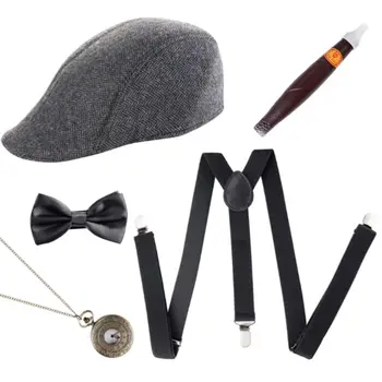 1920 Mens Cosplay Costum Gangster Set de Accesorii Manhattan Pălărie Bretele Pre-Legat Papion de Plastic Fals Trabuc Ceas de Buzunar