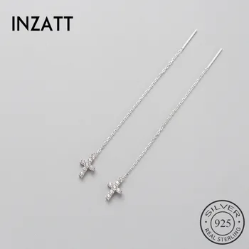 INZATT Rafinat ZIrcon Cruce Frunze Picătură Legăna Cercei Charm Argint 925 Bijuterii Fine Ciucure Lung Lanț de Metal Pentru Femei