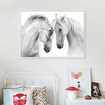 De mari dimensiuni de Imprimare Pictură în Ulei Pereche frumoasă de cai albi NU-777861169 imprimare Imagine Pentru Camera de zi tablou Fara Rama