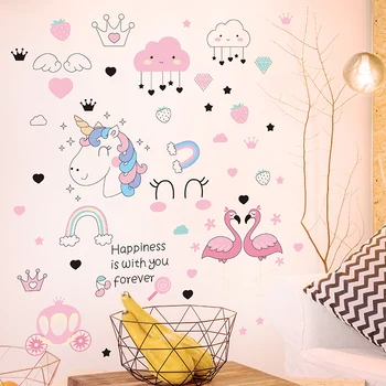 Desene animate cu Unicorn Flamingo Autocolante de Perete de Vinil DIY Animal Decalcomanii de Perete pentru Camera Copii Dormitor Copil Pepinieră Decor Acasă