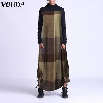 2021 VONDA Femei Rochie de Toamna cu Maneci Lungi Vintage Mozaic Imprimate Gât Înalt Rochii Largi Boem Vestidos Halat Elegant