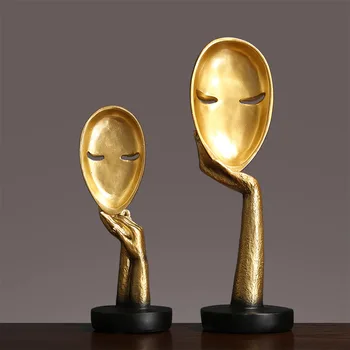 Aur Nordic Rășină Masti De Fata Figurine Ornamente Creative De Lux Lumina Portret Masca Meserii Gânditor Statui Acasă Decorare Cadou