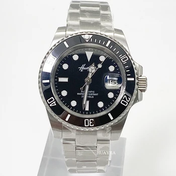 De lux cristal de safir de sticlă 40mm Cadran Negru Bărbați ' s ceas din ceramică cerc mișcarea automată albastru luminos ceas