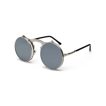 Retro Steampunk Cerc Rotund Epocă Flip-Up ochelari de Soare Femei Bărbați Punk Stil de ochelari de soare Cadru Metalic Negru Ochelari de Soare de sex Masculin UV400