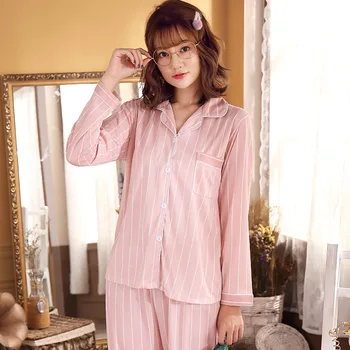 Pijamale Seturi de Pijamale pentru Femei Stripe Costum de Pijama Largi de Agrement de Primăvară de Toamnă Stofa cu Maneca Lunga-Pijamale cu Buline, Carouri