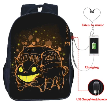 Kawaii Totoro Rucsac Unisex USB de Încărcare Rucsac Adolescenti Sac de Școală Elevii Bookbag Băieți Fete USB Travel Rucsac Cadou Surpriza