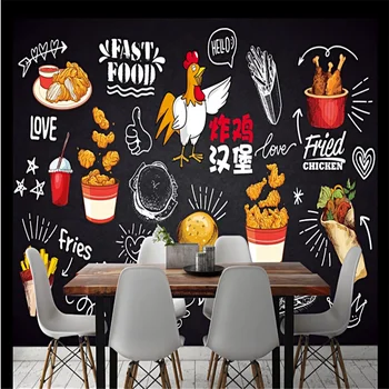 Personalizate 3D tapet mural tablă de mână-pictat fried chicken burger alimente gourmet fast food, cartofi prajiti peretele din fundal