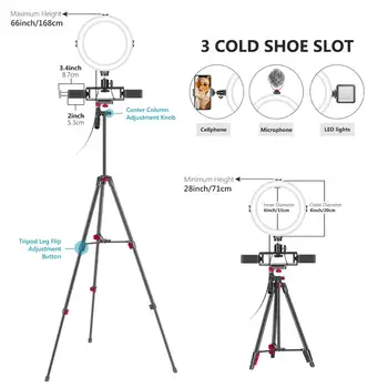 Neewer 8-Inch Selfie Lumină Inel cu Suport Trepied, 3 Pantofi Rece, 2 suporturi de Telefon, LED-uri de Lumină Inel cu Kit de la Distanță: 3 Modul de lumini