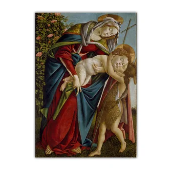 Citon Sandro Botticelli《Madonna și Copilului cu tânărul Ioan Botezătorul》Panza Pictura Ulei de Fundal de Decor Acasă Decorare