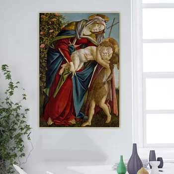 Citon Sandro Botticelli《Madonna și Copilului cu tânărul Ioan Botezătorul》Panza Pictura Ulei de Fundal de Decor Acasă Decorare