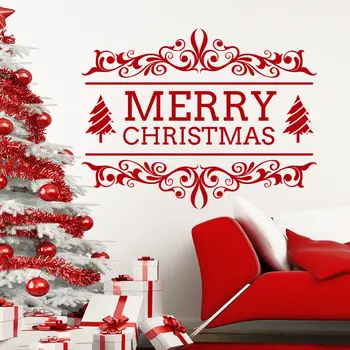 Crăciun fericit Decor Copac Roșu Îndepărtat Windows Vinil arta de Perete Decal Decor Acasă Cafenea Magazin Fereastră de Piață Autocolante D767