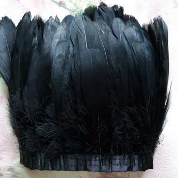Negru pene de gâscă trim 2 metri / lot colorate pene de gâscă panglică 15~18 cm pană de rață dans DIY decorare
