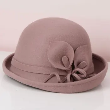 Lână Simțit Bordurare Florale Lână Simțit Pălării pentru Femei Toamna Iarna Pălării Cloche Elegante Banchet Fedora Pălărie