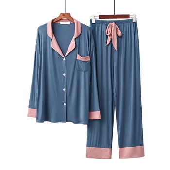 Noul Costum De Dormit Femei Toamna Pijamale Guler De Turn-Down Modal Pijamale Largi Homewear Maneca Lunga Casual Pijamale