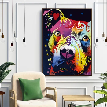 Rezumat Câine Arta De Perete Grijuliu Pitbull Războinic Inima Panza Pictura Postere De Imprimare Arta De Perete Tablou Living Decorul Camerei Cuadros