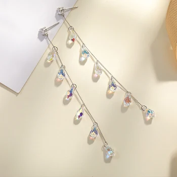 Boem Tassel Picătură Cercei Agățat Cristale Colorate Margele Bijuterii De Argint De Culoare Pentru Femei Partid Cadouri De Craciun