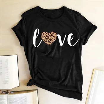Leopard de Imprimare Inima Dragoste Tricouri pentru Cupluri de Moda pentru Femei Maneci Scurte Drăguț T-shirt Ziua Îndrăgostiților Topuri Harajuku O-Gât Tees
