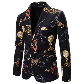 Moda Lanț de Aur de Imprimare Bărbați, Sacouri Și Jachete de Costum 2020 Nou Singur Pieptul Blazer Florale Oameni de Bal Formale Blazer Homme XXL