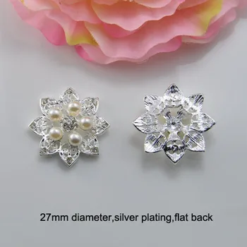 (J0176) 27mm diametru de metal buton de cristal ,placare de argint,fildeș pearl,spate plat