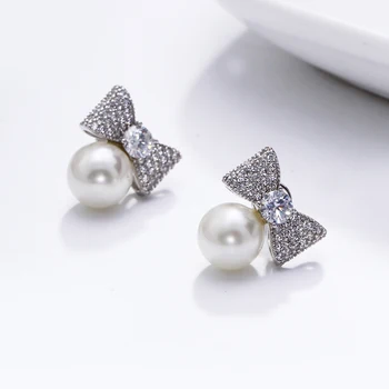 Real 925 cercei stud Arc de design de bijuterii Minunat Zirconiu, Bijuterii din Perle de Moda coreeană Argint Cadouri pentru Femei cercei