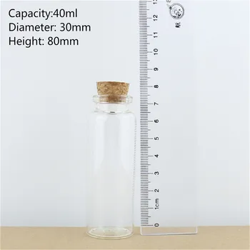 24buc/Lot 40 ml 30*80mm Flacoane de Sticlă cu dop de Plută Meserii Borcane cu Dop de Plută Mini Transparent Gol DIY care Doresc Sticle Cadou