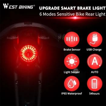 WEST BIKE Biciclete Lumina din Spate Smart Auto Frana Senzor de Lumină USB Charge LED Ciclism Stop IPx6 rezistent la apa Accesorii pentru Biciclete