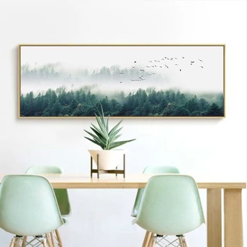 SIGUR că VIAȚA Nordic Ceață Păsări Silvicultori Peisaj Tablouri Canvas Wall Art Imagini, Postere, Printuri Camera de zi Dormitor Decor Acasă