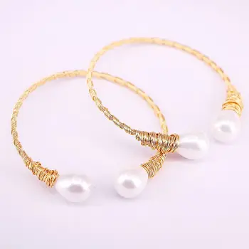 Noua Moda 5Pcs Perla Brățară de Deschidere Natural White Pearl Margele Brățară în Aur Femei Wire Wrap Brățară Bijuterii