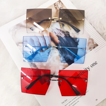 Supradimensionate Pătrat fără ramă de ochelari de Soare Femei 2020 Nou de Lux de Brand Stil de Vara dama Rosu Albastru Obiectiv Clar-O singură Bucată Bărbați Nuante UV400