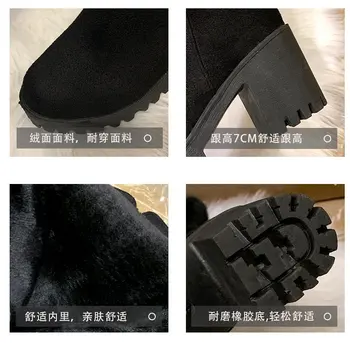 De mari Dimensiuni 40 Genunchi Ridicat Cizme Femei de iarna piele de Căprioară Faux Blană de Moda Femeie neagră Pantofi de Iarnă de Vânzare Fierbinte pantofi cu toc u874