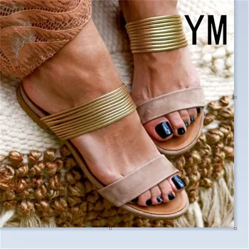 De Vară 2020 Femei Sandale Peep Toe Metal Decor Platforma Toc Plat De Moda Casual Plajă Feminin Laides Pantofi Zapatos De Mujer