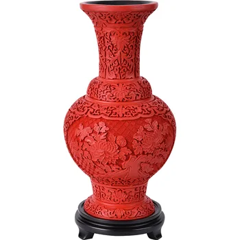 15 inch / Rafinat Clasică Chineză Tradițională Tehnologie Roșu Lacquerware Modele de Flori de bun augur Vaza