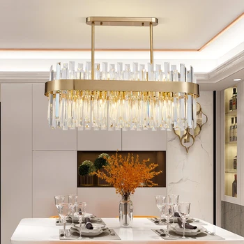 Modern candelabru de cristal pentru sala de mese aur periat led-uri cristal lampă insula de bucatarie atârnă de iluminat iluminat interior de lux