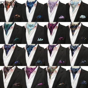 Bărbați de lux Vintage Matase Cravata Ascot Tie & Batistă Paisley Scrisori Set Pătrat de Buzunar Lega Seturi de Nunta Petrecere Cravata