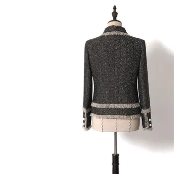 Manual de Lux Blazer Costume pentru Femei de Moda Tweed Butoane Perla Ciucure Negru Cafea Contrast de Culoare Scurte Sacouri Haina