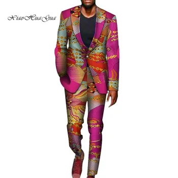 2 Piese Pantaloni African, Seturi Barbati din Africa de Îmbrăcăminte Bazin Riche Africane Ceara Print Jacket Costume și Pantaloni Ankara Haine WYN716