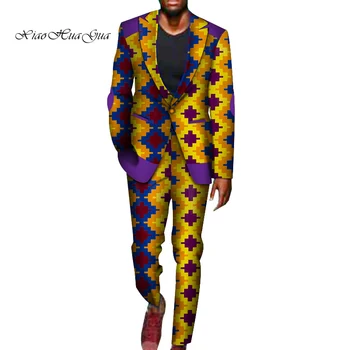 2 Piese Pantaloni African, Seturi Barbati din Africa de Îmbrăcăminte Bazin Riche Africane Ceara Print Jacket Costume și Pantaloni Ankara Haine WYN716