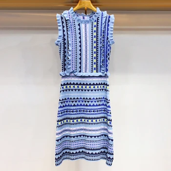 Vara Slim Dragoste model de tricotat jacquard Bohemia Rochie Pulover Moda Streetwear Lumina albastră de Vară Tricot Pulover Rochie