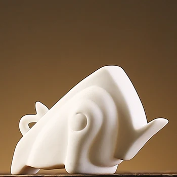 Porțelan 12cm Taur Sculptura Animal Ceramice Statuie Norocos Chineză Alb Ceramică Ox Feng Shui Decor Acasă