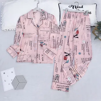 2020 Primavara Toamna Femei Imprimate Stil Simplu Raionul Maneca Lunga Set De Pijama Doamnelor Confort Vrac Homewear Pentru Femme