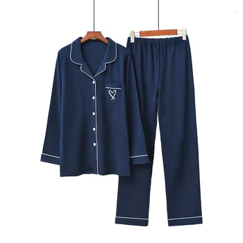 Câteva Haine, Pijamale Femei coreene Noi Sleepwear Rever Clasic Cardigan Broderie Pijama Homme Bumbac Rever Simplu Acasă Costum