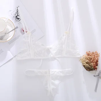 Hot 2 buc Sutien Si Chilot Set de Moda de Lenjerie Sexy Subțire Gât Adânc V Femei Sutien Dantelă Bretele Transparente de sutiene Push-Up Set de Lenjerie