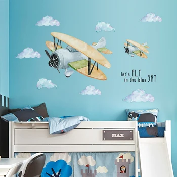 Cameră pentru copii desene animate avion autocolante dormitor decor decor de perete poster auto-adeziv autocolant de perete decor cameră