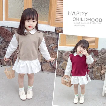 Toamna Vesta Copil gril coreeană Gât Tricotate din Lână Subțire Copii Pulover copilul haine de fata
